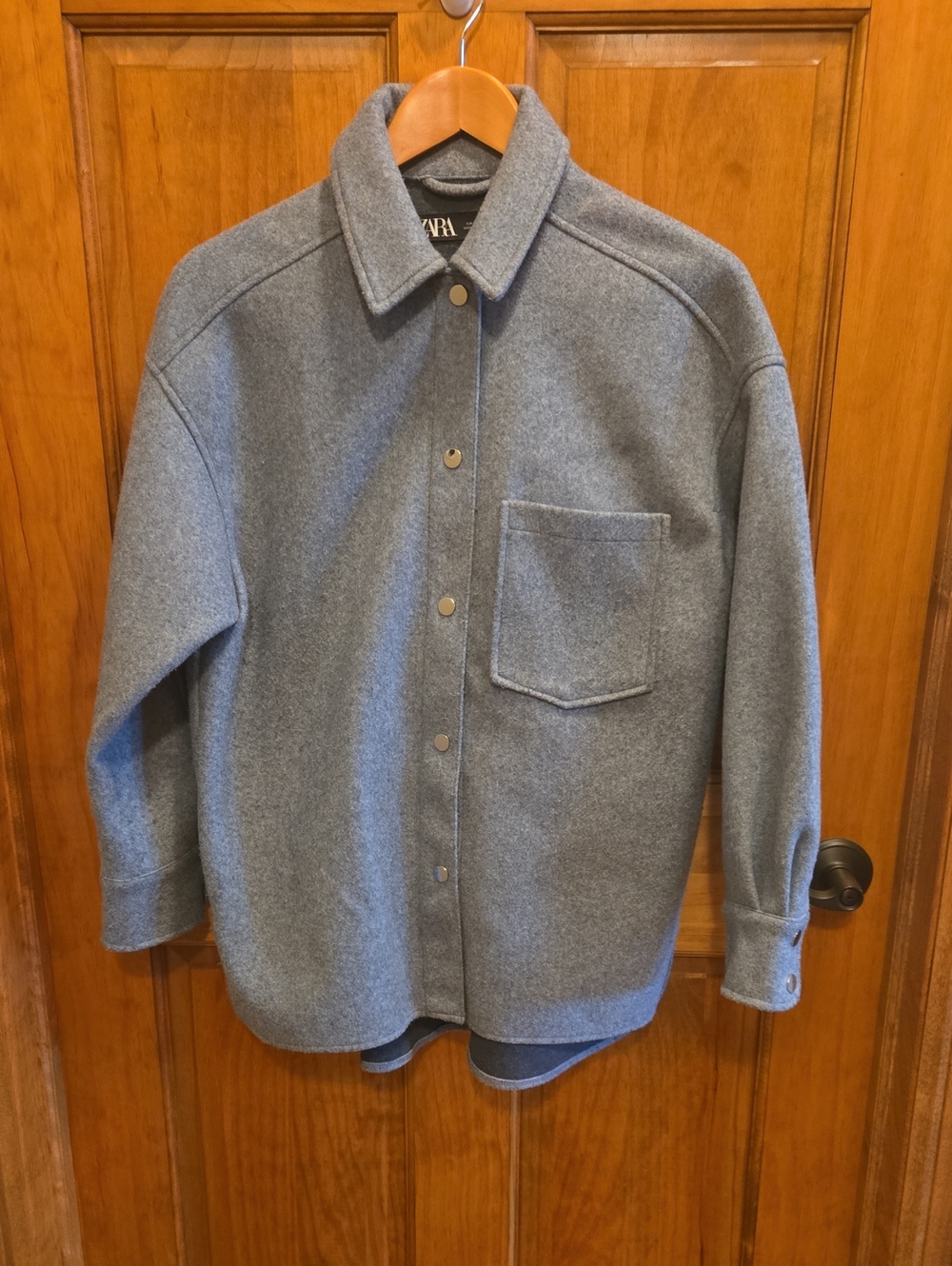 Zara Womens Oversized Light Gray Shirt Jacket Size Xs